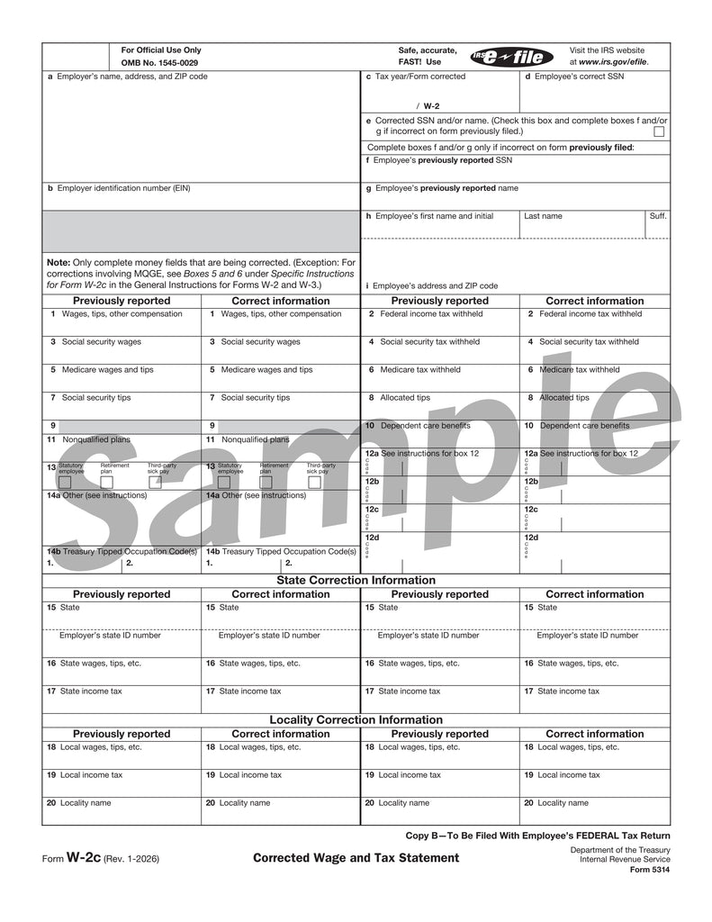 W-2C Employee Copy B, Corrected Income