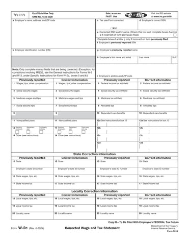 W-2C Employee Copy B, Corrected Income