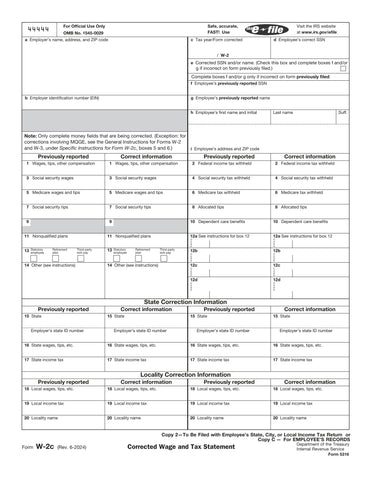 W-2C Employee Copy 2 or C, Corrected Income