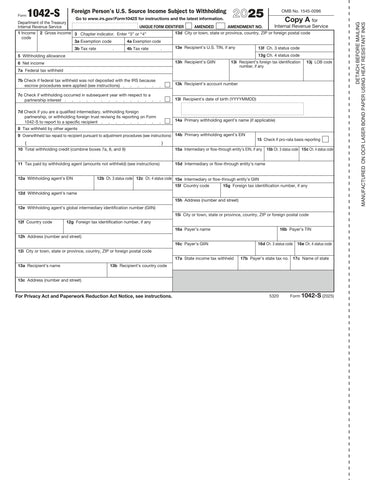 2025 1042S Federal Copy A, Foreign Person's U.S. Source Withholding