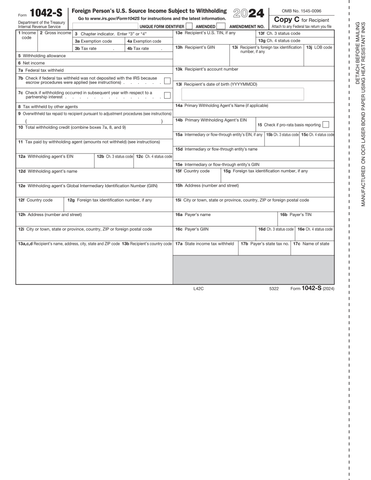 2024 1042S Recipient Copy C, Foreign Person's U.S. Source Withholding