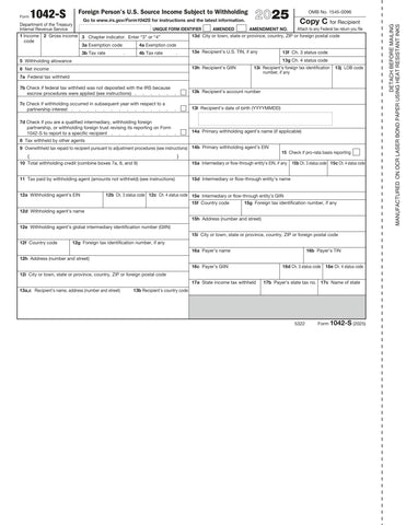 2025 1042S Recipient Copy C, Foreign Person's U.S. Source Withholding