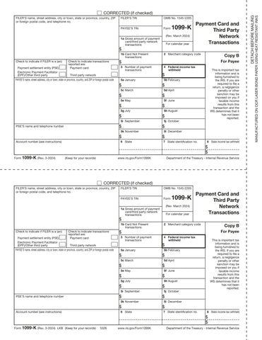 1099-K, 2-Up, Payee Copy B, Merchant Card