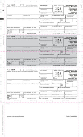 1099-R, 3-Up Horizontal, Copy B,2 & C, Eccentric Z-Fold, 14" (500 Forms)