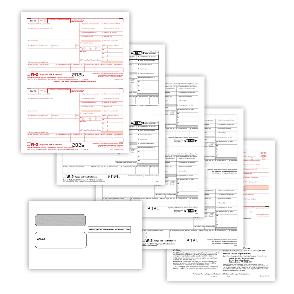 W-2 Set, 4-Part with Envelopes