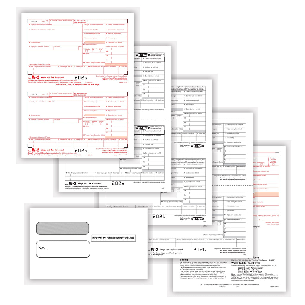 W-2 Set, 6-Part with Envelopes