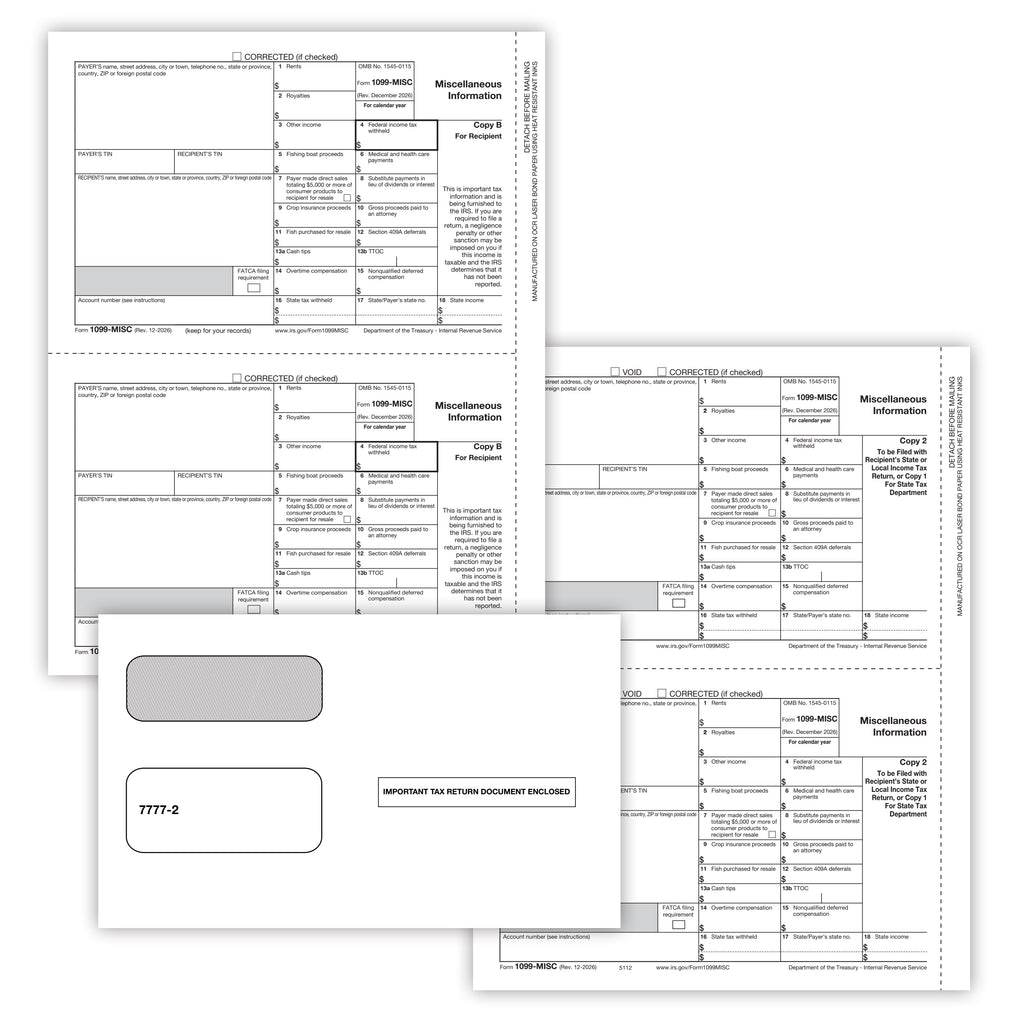 1099-MISC Set, 3-Part, 2-Up, Electronic Filing with Envelopes