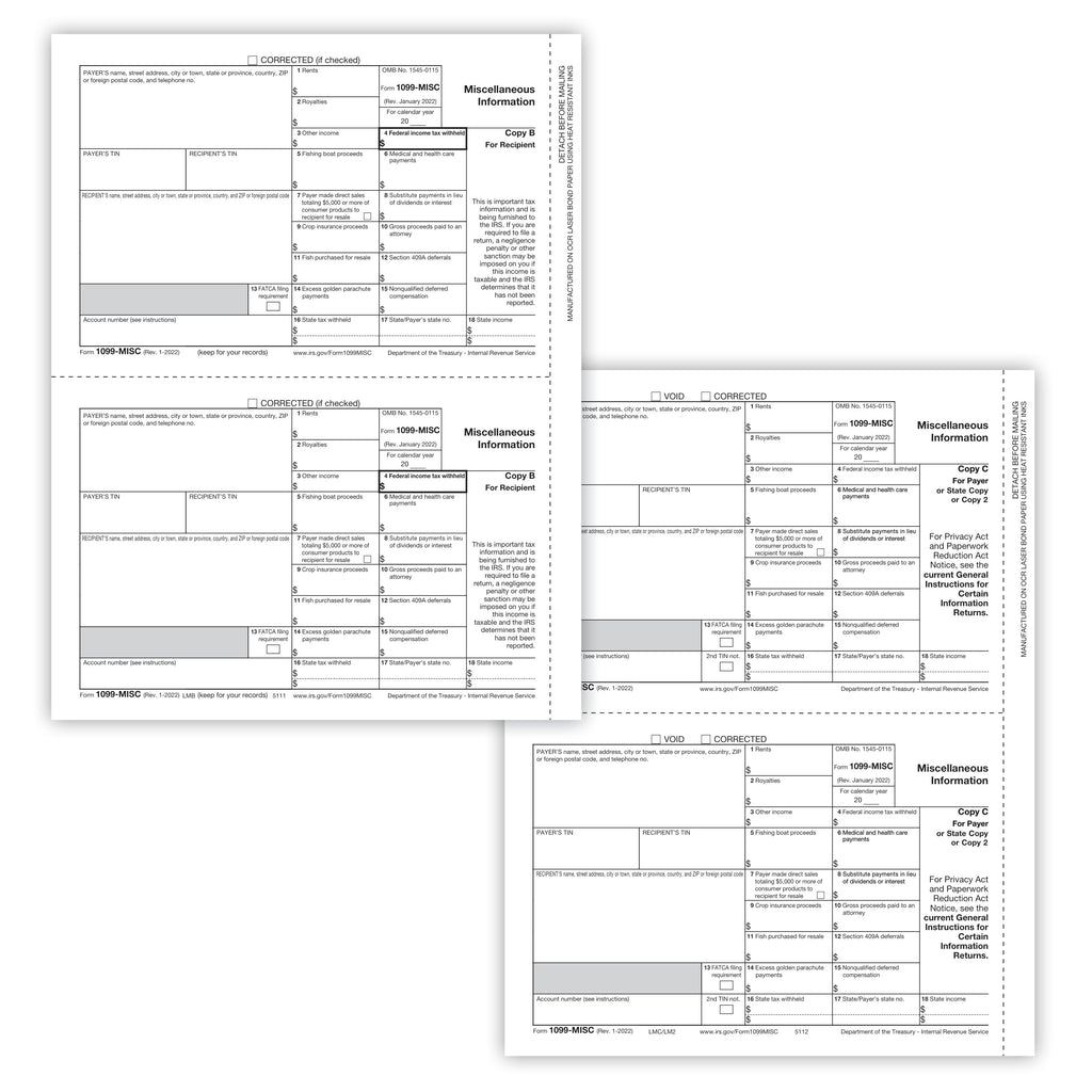 1099-MISC Set, 3-Part, 2-Up, Electronic Filing