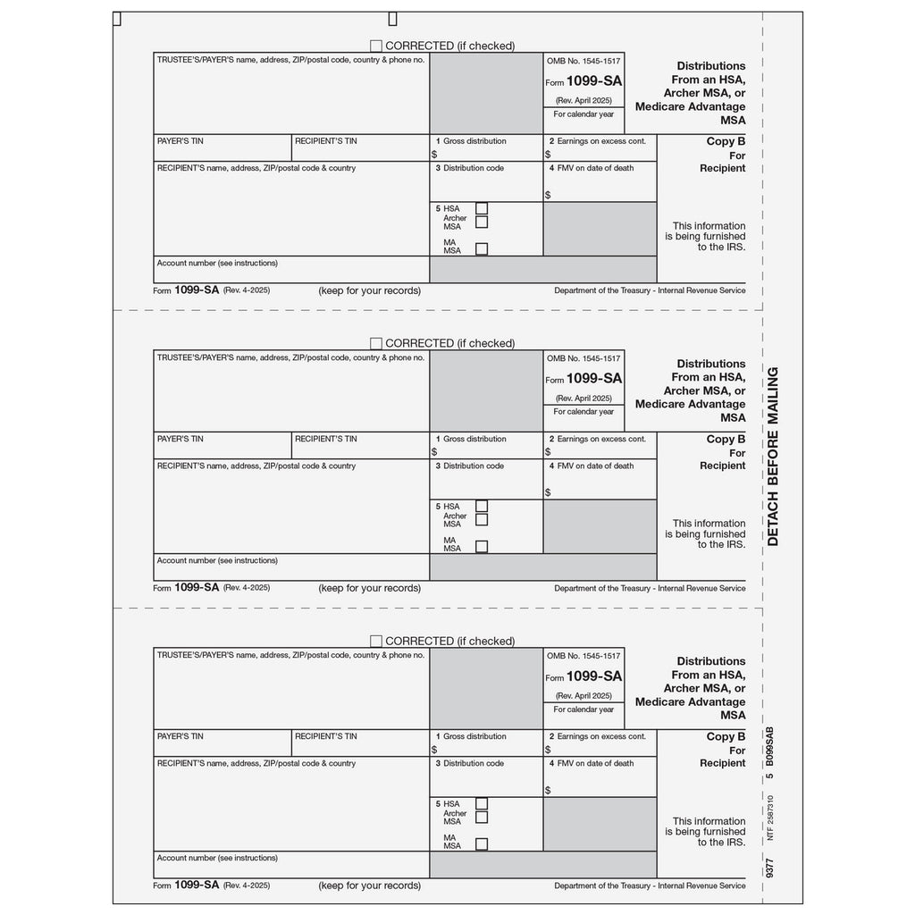 1099-SA Tax Form Copy B - Laser