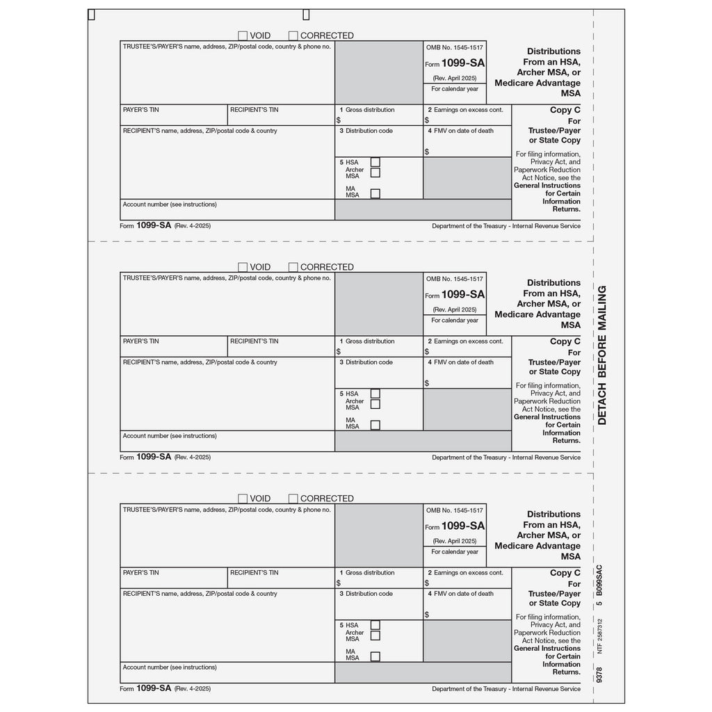 1099-SA Tax Form Copy C/State - Laser
