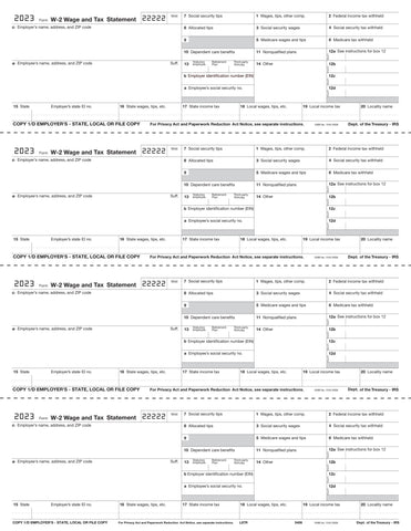 W-2, 4-Up Horizontal, Employer Copy D or 1 State/City or Local