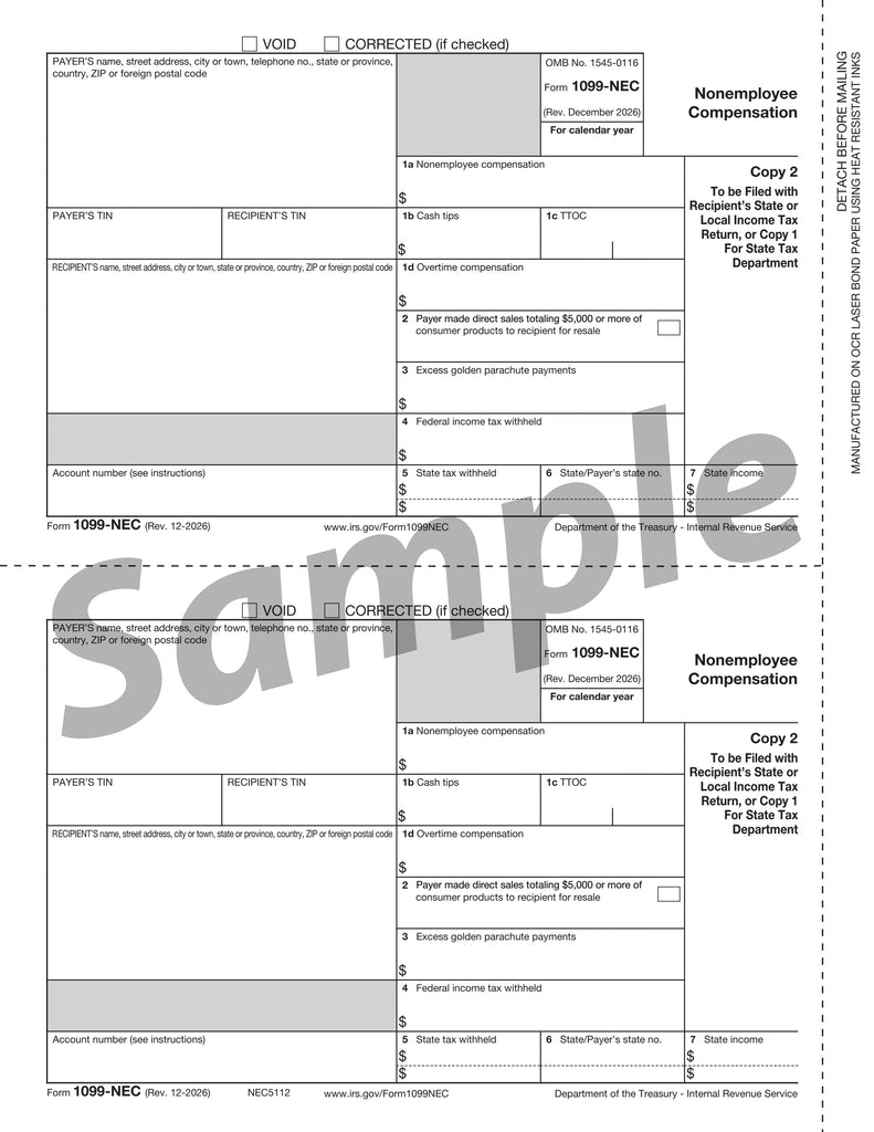 1099-NEC, Payer/State Copy C, 3-Up