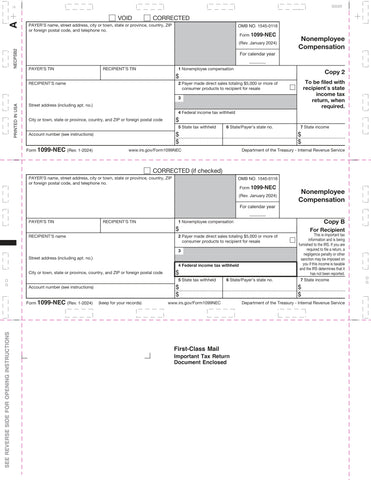 1099-NEC, Copy B & 2, 3-Up, Z-Fold, 11" (500 Sheets)
