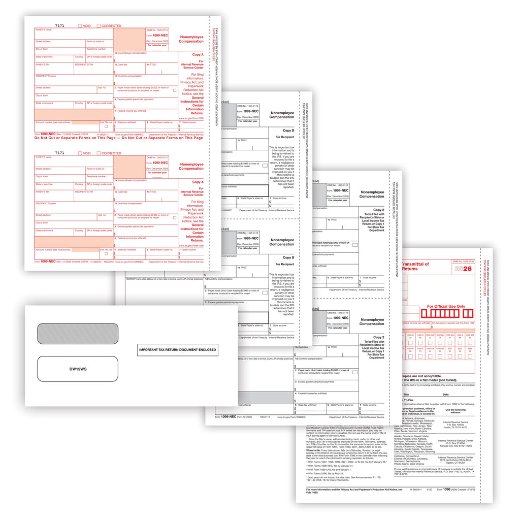 1099-NEC Set, 4-Part with Envelopes
