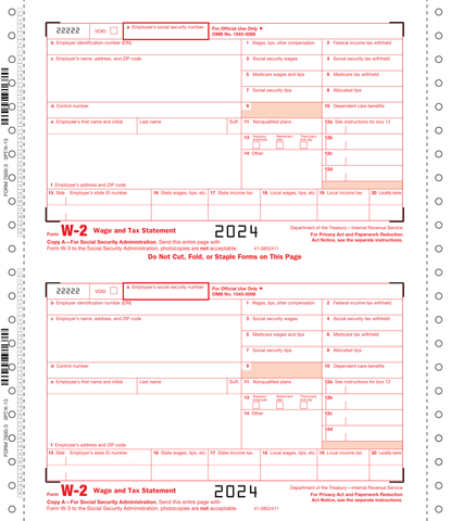 W-2 Twin Set Employer Copies - 3 Part