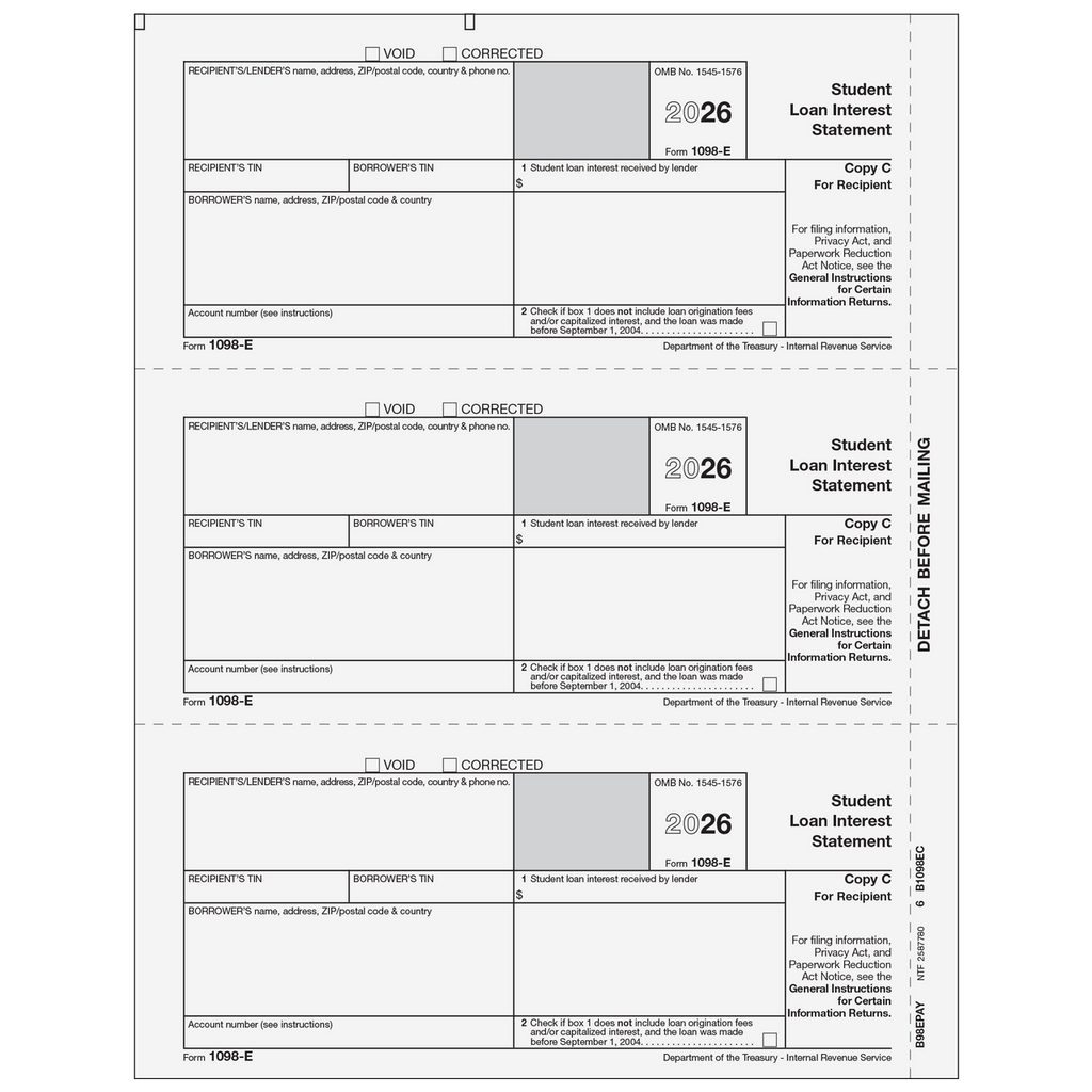 1098-E, 3-Up, Recipient or State Copy C