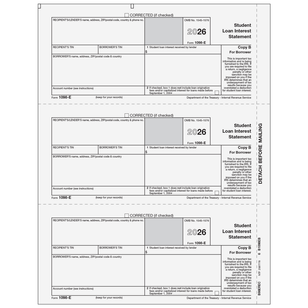 1098-E, 3-Up, Copy B