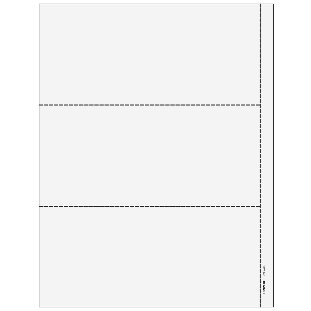 1099/W-2G Blank, 3-Up Horizontal, Stub, Perforated