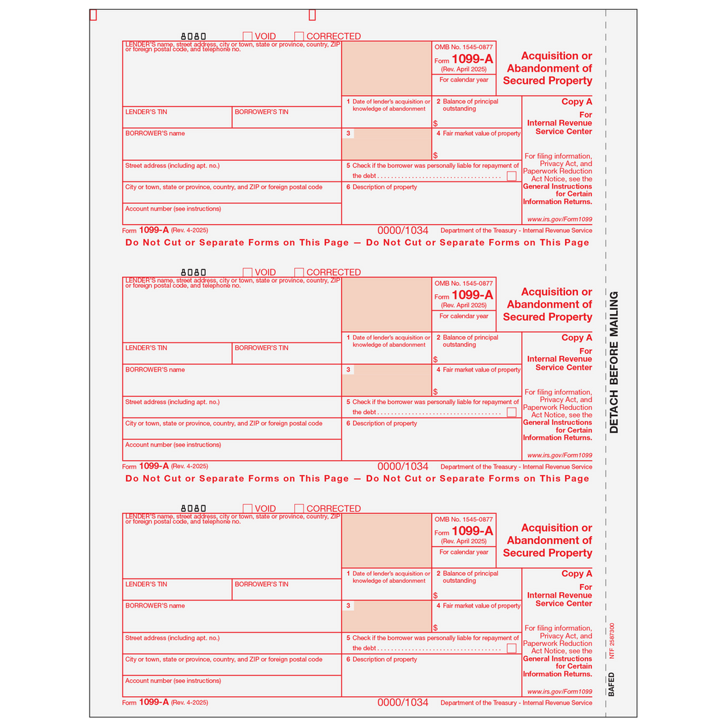 1099-A, 3-Up, Federal Copy A