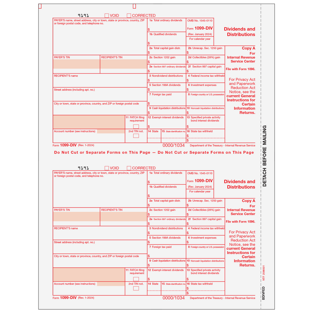 1099-DIV, 2-Up, Federal Copy A