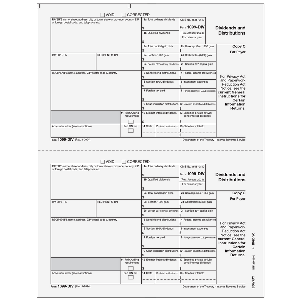 1099-DIV, 2-Up, Payer or State Copy C