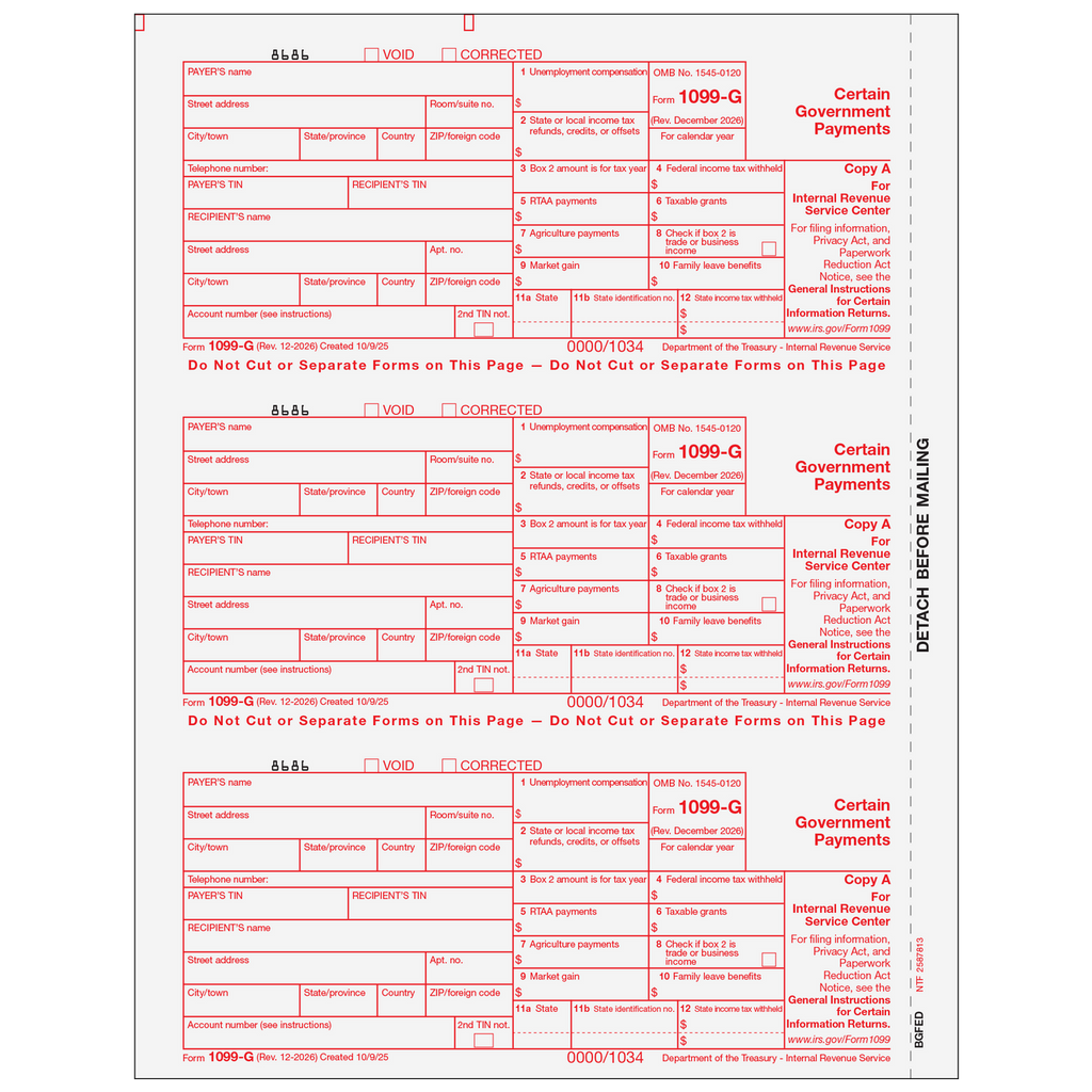 1099-G, 3-Up, Fed Copy A