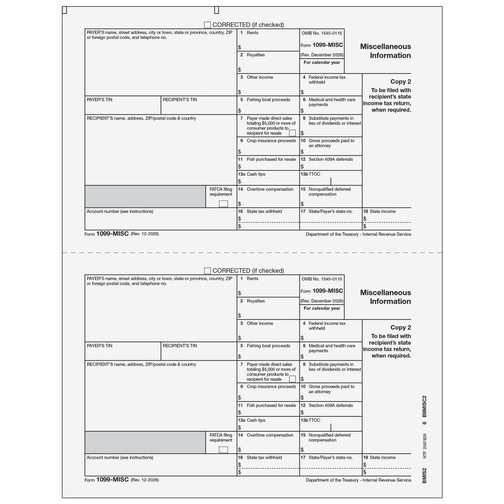 1099-MISC 2-Up, Payer/State Copy C