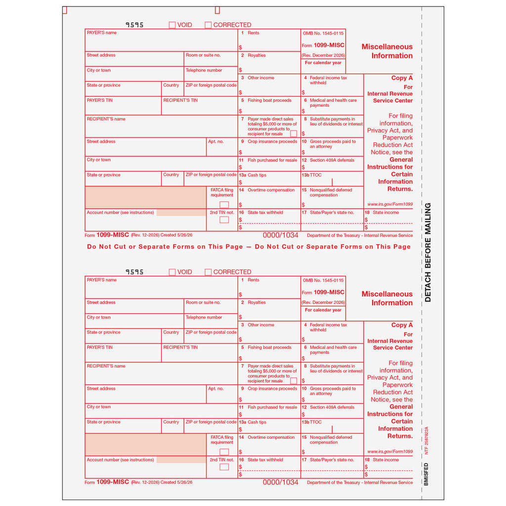 1099-MISC, 2-Up, Federal Copy A