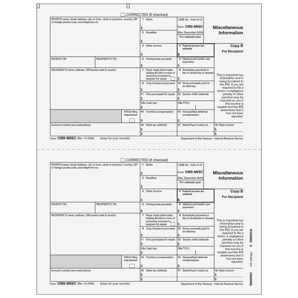 1099-MISC, 2-Up, Recipient Copy B