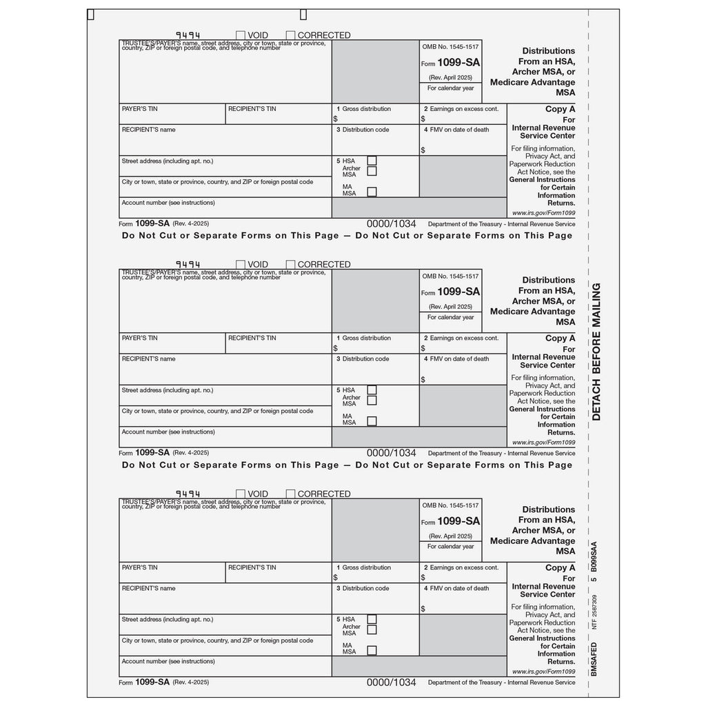 1099-SA Tax Form Copy A - Laser