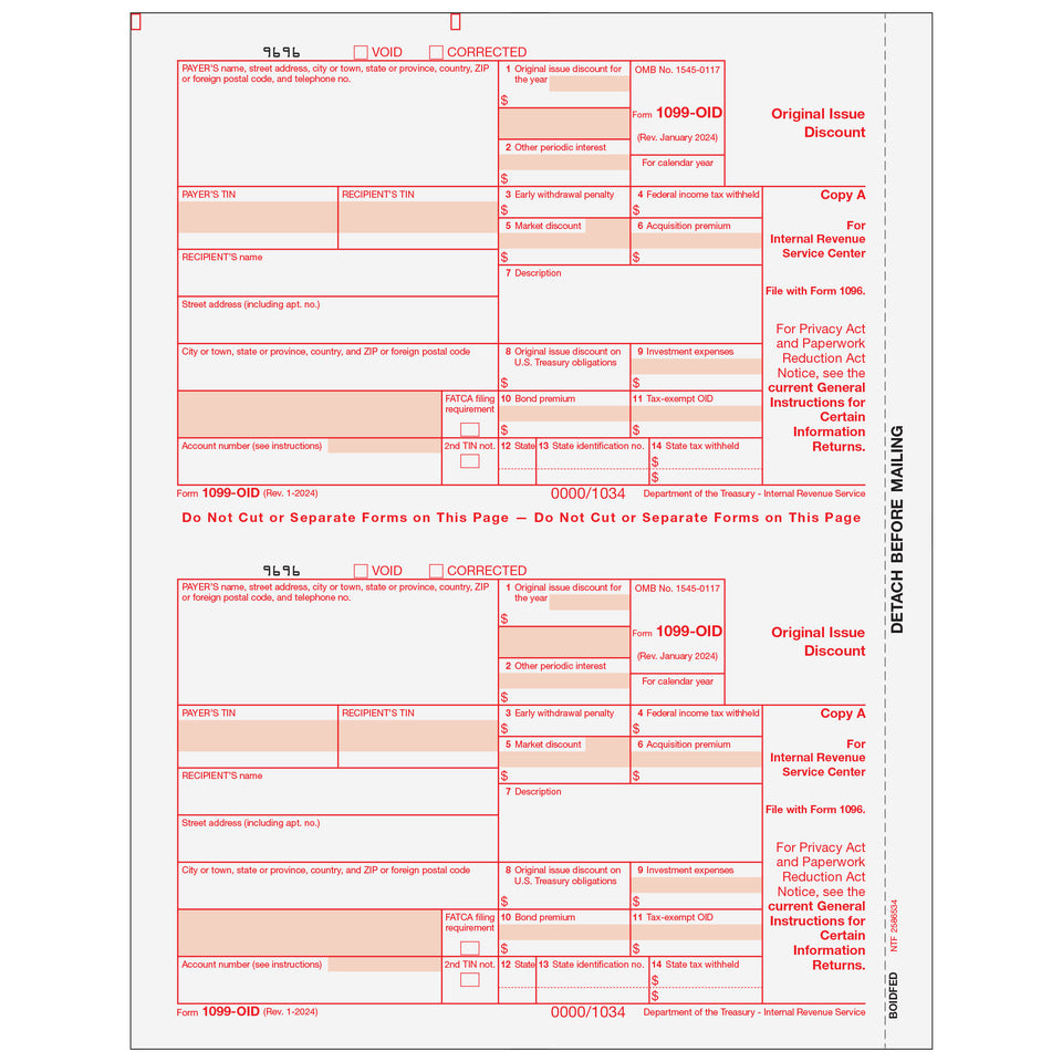 1099-OID Tax Form Copy A - Laser