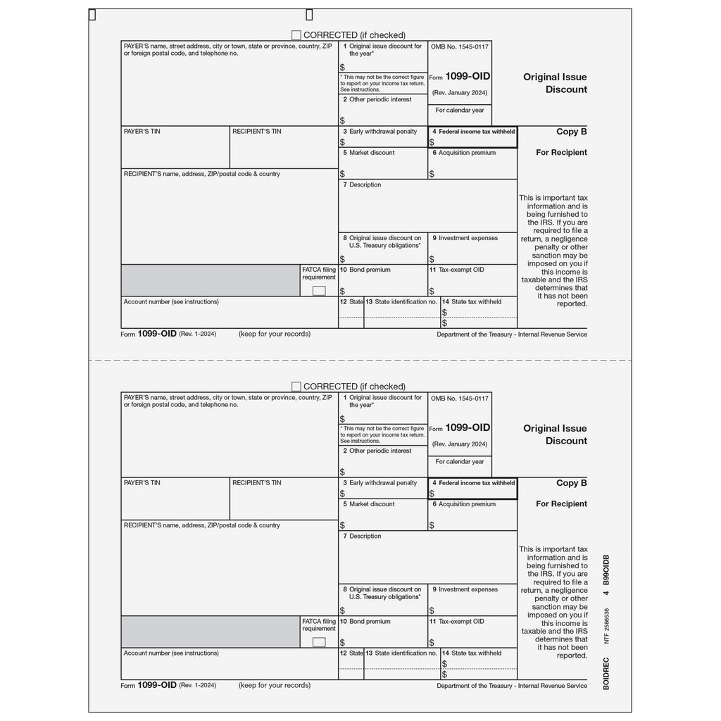 1099-OID Tax Form Copy B - Laser