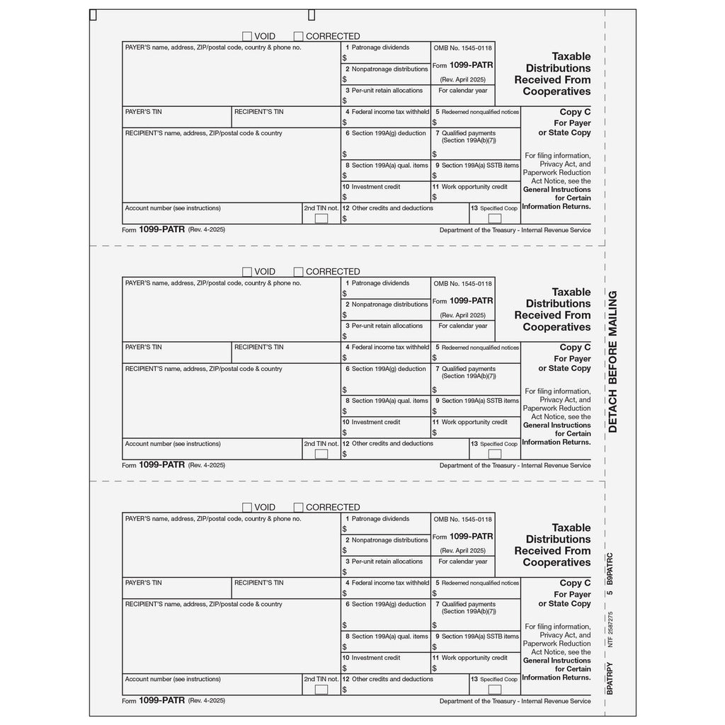 1099-PATR, 3-Up, Payer or State Copy C (Patronage)