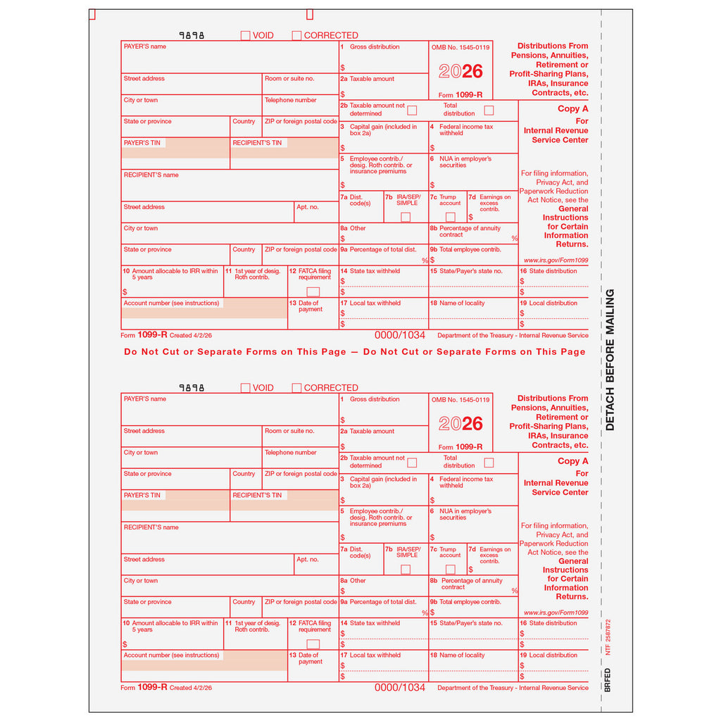 1099-R, 2-Up, Federal Copy A