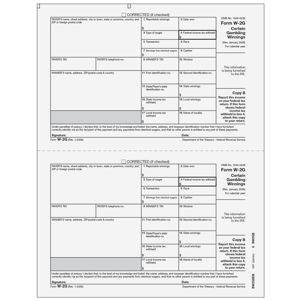 W-2G, Gambling Winnings, Copy B (DATELESS)