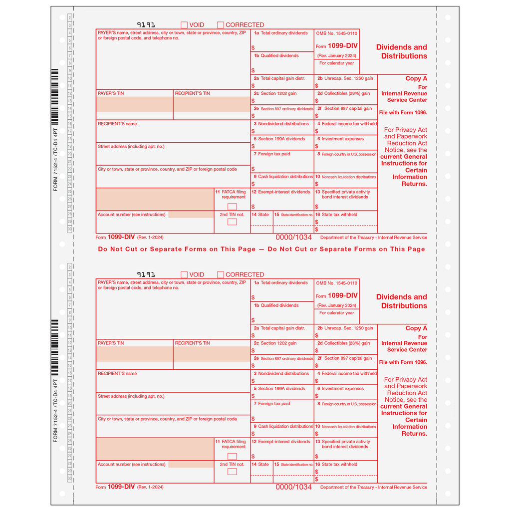 1099-DIV, 4-Part, 1-Wide, Continuous