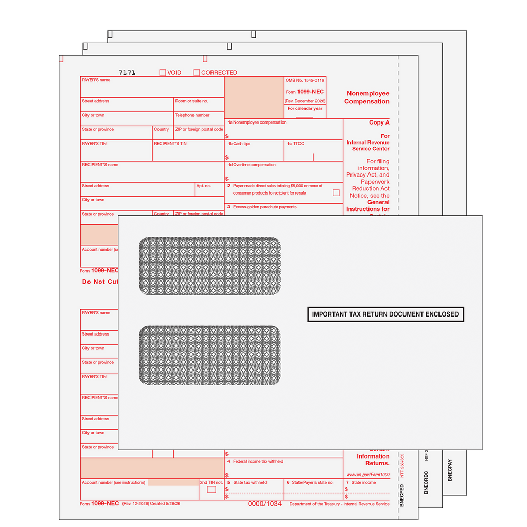 1099-NEC Set, 3-Part with Envelopes