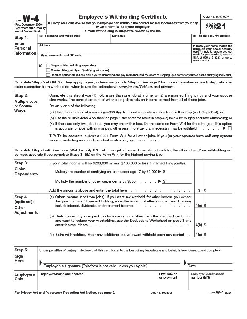 2018 W-4 Employee's Withholding Allowance – W-2TaxForms.com
